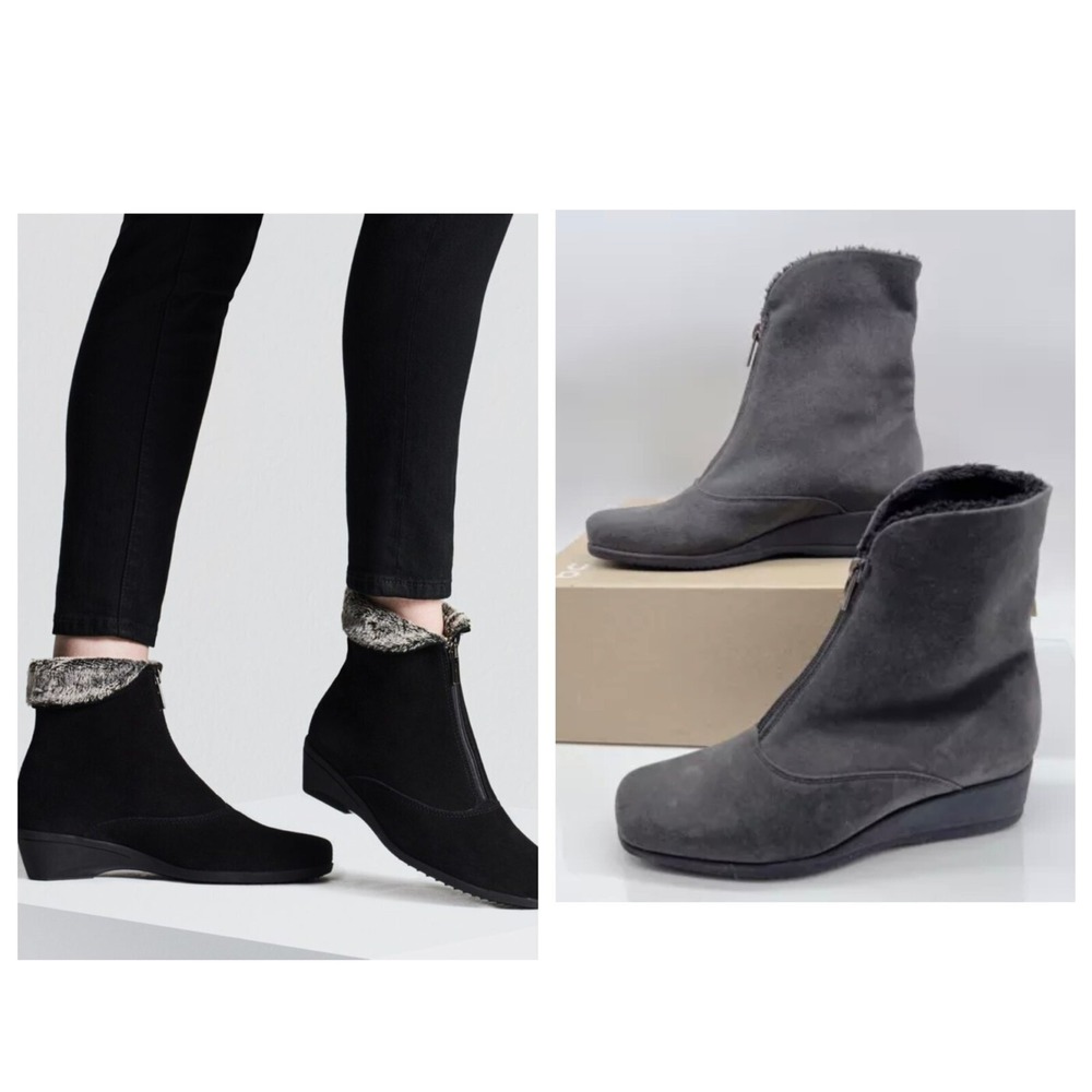 La Canadienne Emerson Waterproof Ankle Boots Wedge Bootie Gray Suede US 6.5